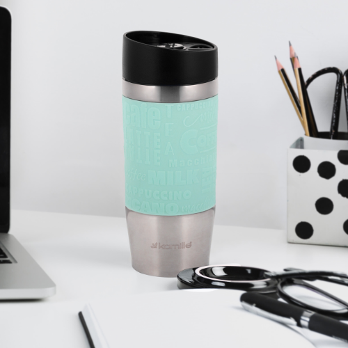 Термочашка 280мл з TPR вставкою нержавіюча сталь (ментол.,блакитний,ліловий,сірий) Kamille 2152 Житомир