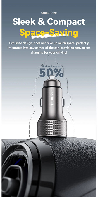 Автомобільний зарядний пристрій Essager ES-CC21 45W A+C (USB-A + Type-C) — швидка зарядка смартфонів і планшетів Миколаїв - фото 11