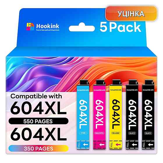 Картриджі чорнильні набір Hookink 604XL 5 шт 2x чорний блакитний пурпурний жовтий сумісні з Epson XP-2200 XP-4200 WF-2910 WF-2950 Київ