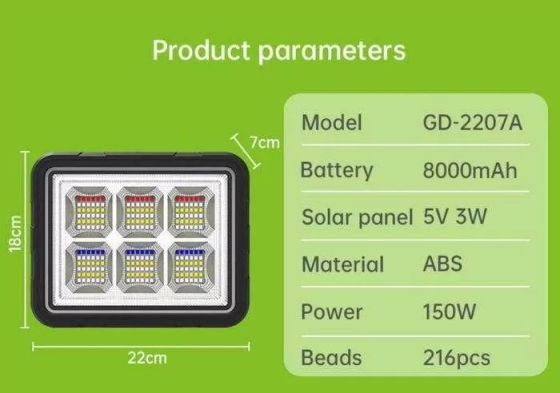 Кемпінговий ліхтар GD Plus GD-2207A 8000 mAh із сонячною панеллю та Power Bank Вінниця