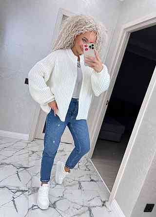 Кардиган в'язаний із капюоном на блискавці толстовка Молочно-білий Київ