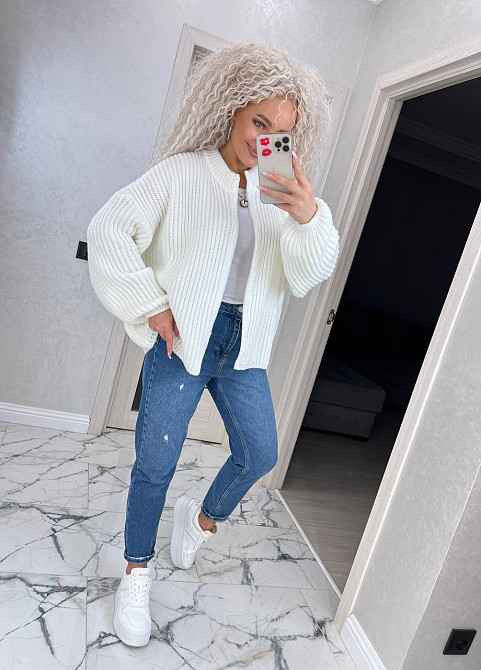 Кардиган вязаный с капюшоном на молнии толстовка Молочно-белый Киев - изображение 3