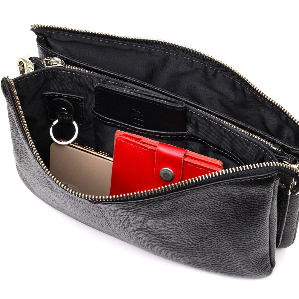 Зручний жіночий клатч із натуральної зернистої шкіри GRANDE PELLE 11697 Чорний Київ - фото 9