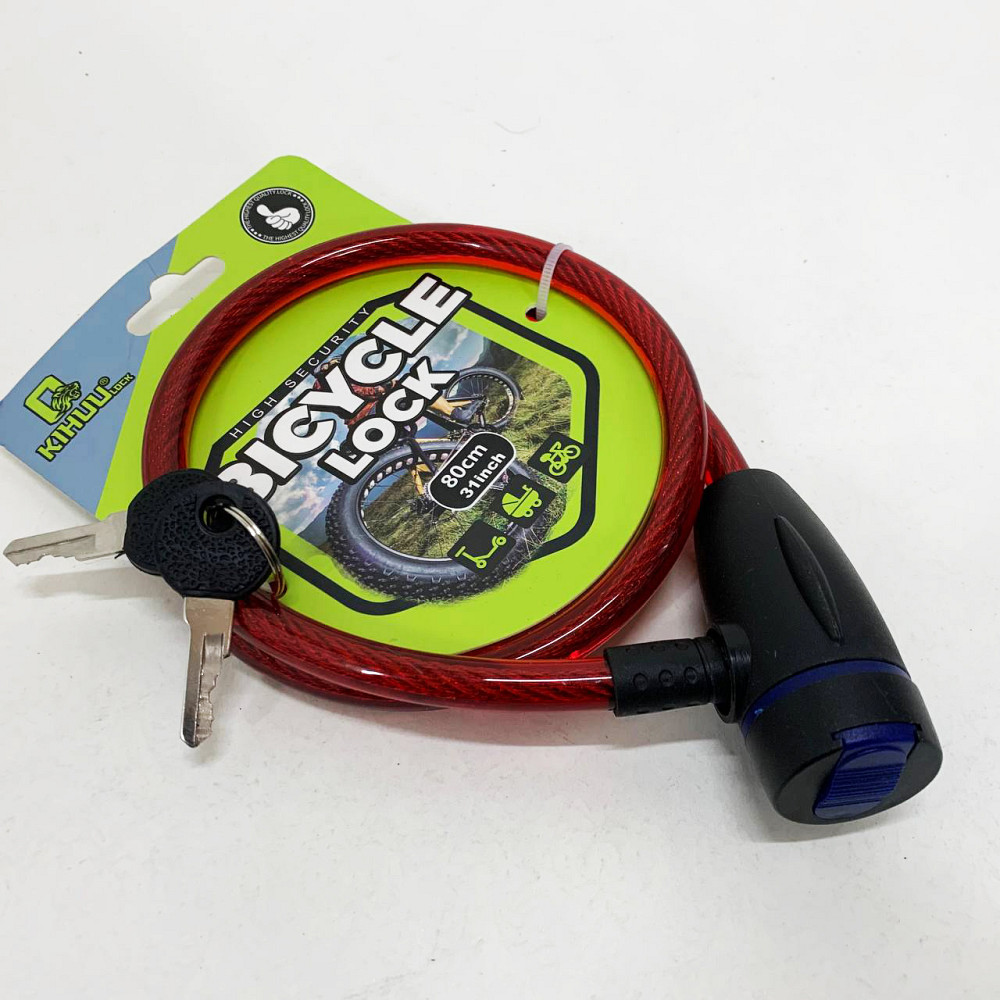 Замок велосипедний KIHUU LOCK 187, 10*80 тросовий, 2 ключі. Колір: червоний MR-67 Львів - фото 1