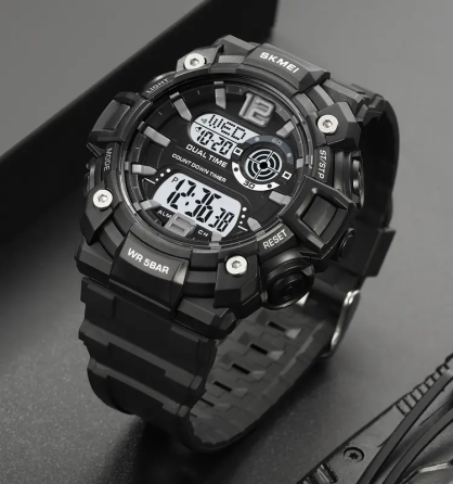 Часы мужские спортивные наручные Skmei 2018 (Черный с белым циферблатом) Киев