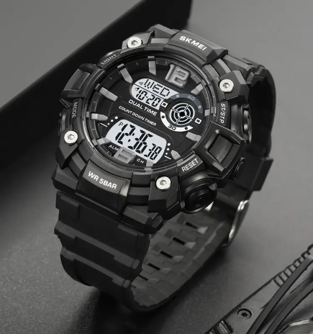 Часы мужские спортивные наручные Skmei 2018 (Черный с белым циферблатом) Киев - изображение 5