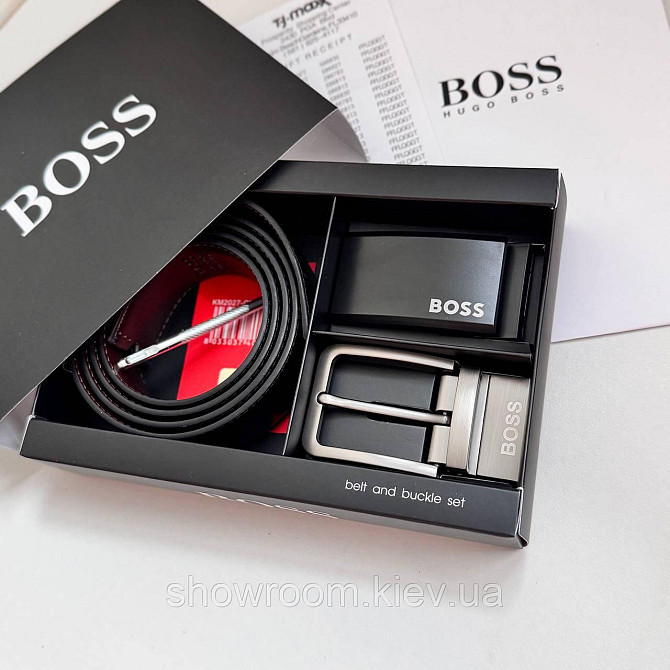 Мужской двусторонний ремень с двумя пряжками Boss (203) Киев - изображение 1