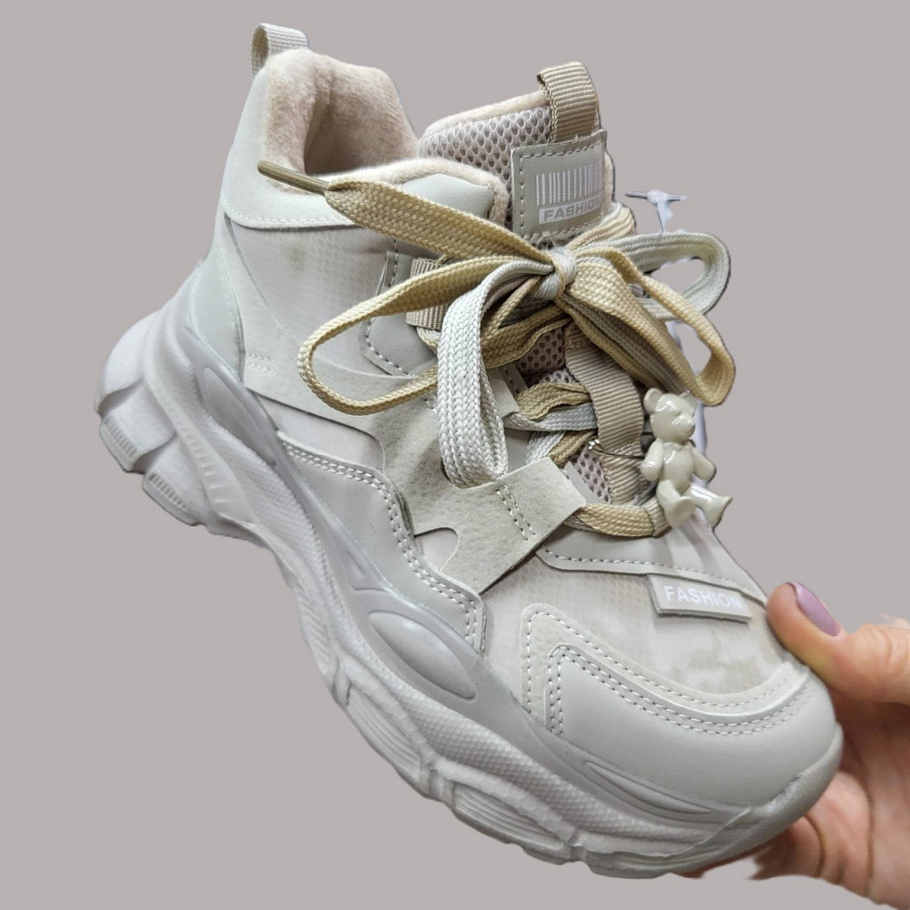 Кроссовки  для девочки подростка бежевые на флисе 33,34,35,36,37,38 Николаев - изображение 1