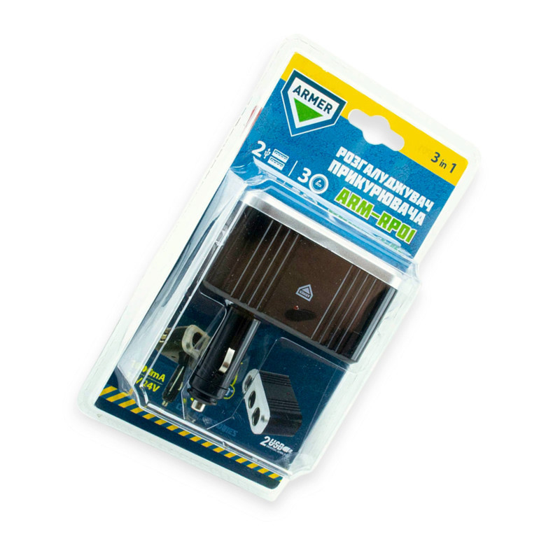 Розгалужувач прикур. 3 вих. 5А, 60Вт, 2 USB 1.0А, Євро Мукачево - фото 1