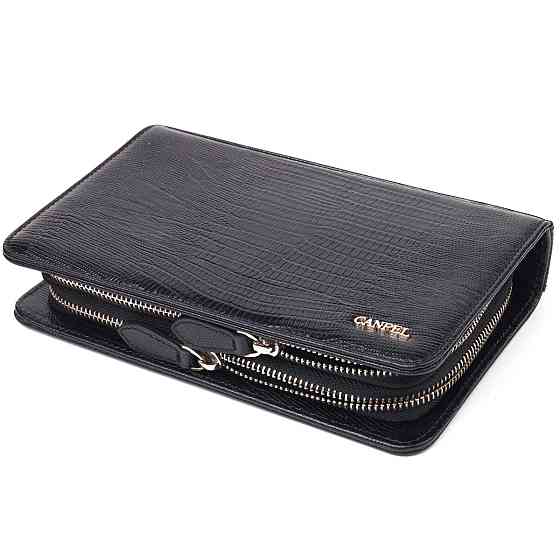 Незвичайна чоловіча барсетка на два відділення з натуральної фактурної шкіри з тисненням під рептилію CANPELLINI 21571 Чорна Київ