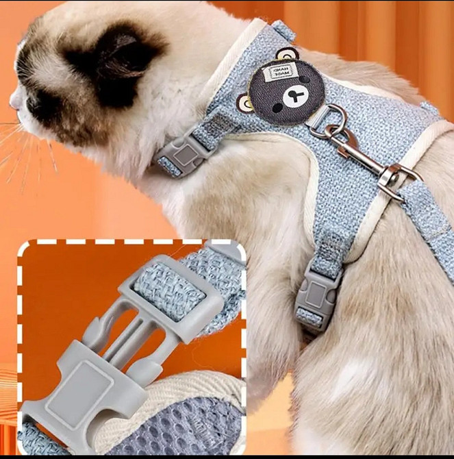 Шлея для собачек и кошек с поводком тканевая S голубой Киев - изображение 10