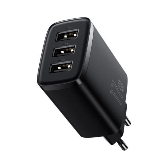 Мережевий зарядний пристрій Baseus Compact Charger 3U 17W EU, колір чорний CCXJ020101 Одеса