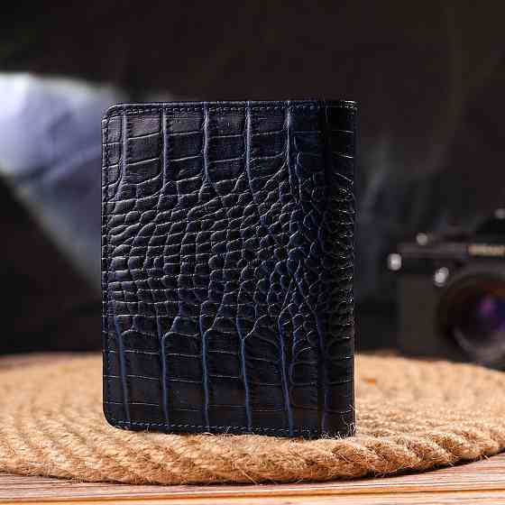 Практичный вертикальный женский кошелек из натуральной кожи с тиснением под крокодила CANPELLINI 21677 Синий Киев