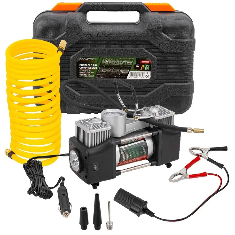 Компрессор автомобильный с фонарем (12В, 65л/мин, 7 бар) в кейсе Rockforce RF-2014360 Одесса - изображение 1