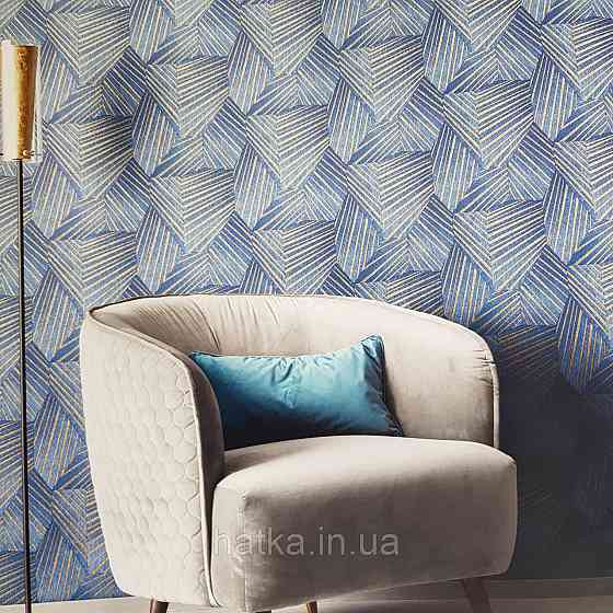 Шпалери метрові вінілові на флізелін дизайнерські Erismann Elle геометрія абстракція смуги сині золотом 3д Київ