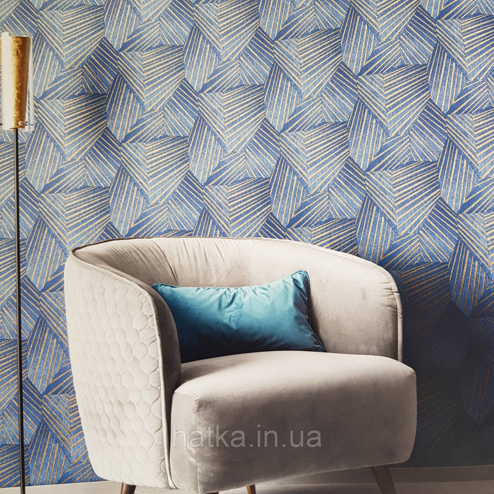 Шпалери метрові вінілові на флізелін дизайнерські Erismann Elle геометрія абстракція смуги сині золотом 3д Київ - фото 1