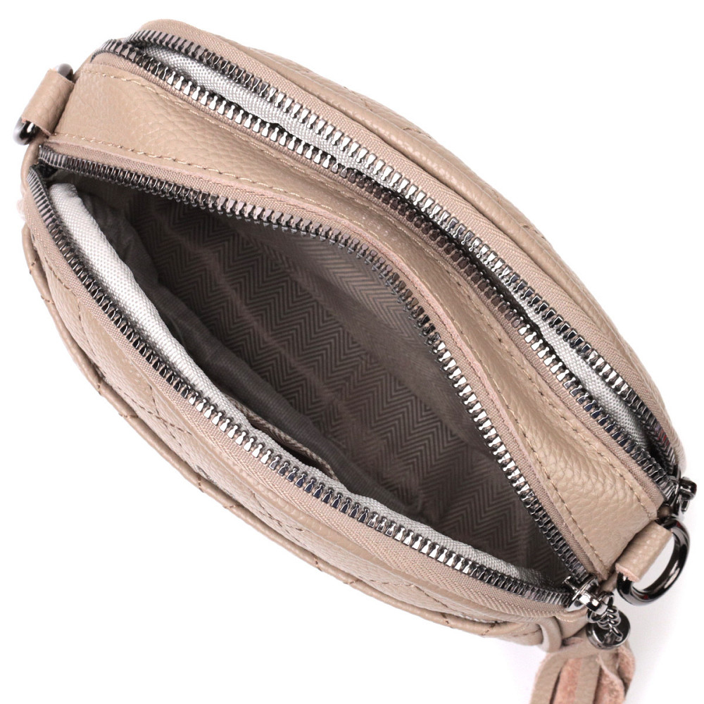 Удобная женская стеганая сумка из мягкой натуральной кожи Vintage 22328 Бежевая Киев - изображение 6