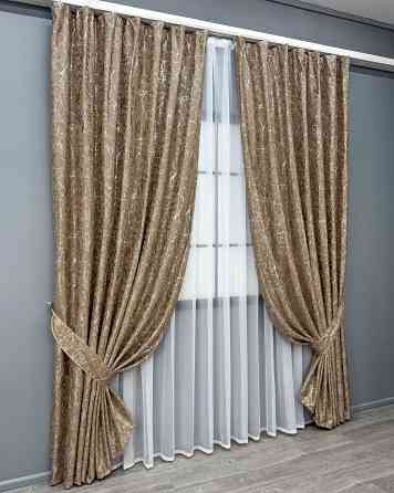 Комплект готових штор VR-Textil Льон мармур Royal Touch № 2006ш Капучино 150х270 см 2 шт (33-0974) Київ
