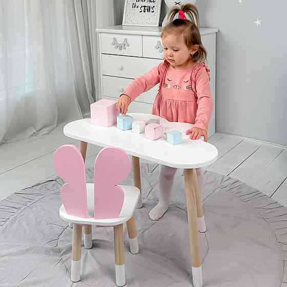 Дитячий столик хмара 46х70х40 і стілець метелик 26х26х26, стільчик та стіл для навчання та творчості, білий з рожевим Київ
