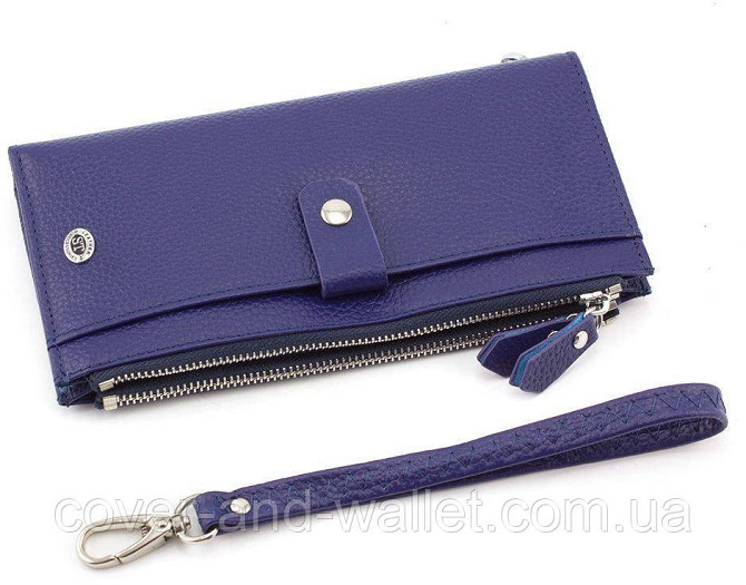 Женский кожаный кошелёк под купюры и карточки синего цвета ST Leather Киев - изображение 5
