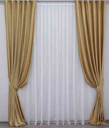 Комплект готових штор VR-Textil Оксамит № 1038ш Золотистий 150х295 см 2 шт (30-851) Київ