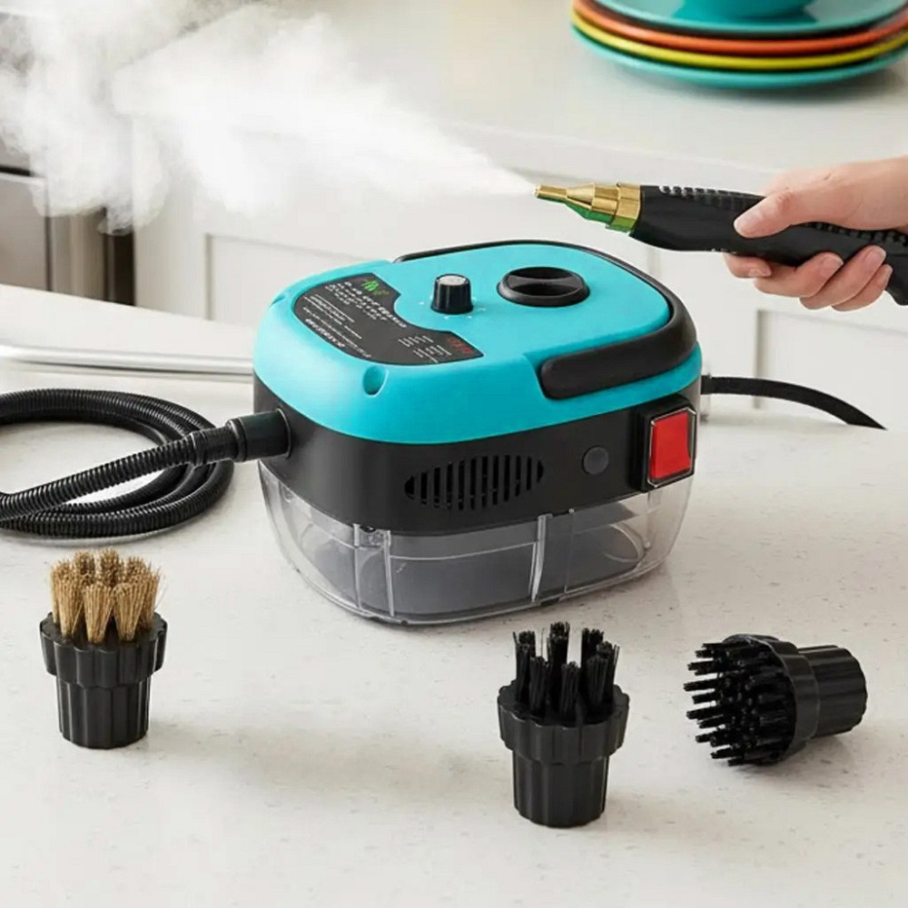 Портативный пароочиститель для дома, 2500Вт, 900мл + 4 насадки, Голубой / Парогенератор для уборки / Паровой очиститель Киев - изображение 1