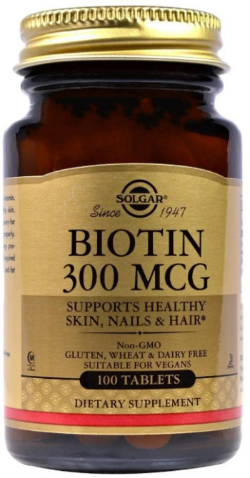 Біотин Вітамін В7 Solgar Biotin 300 мкг 100 таб Київ - фото 1