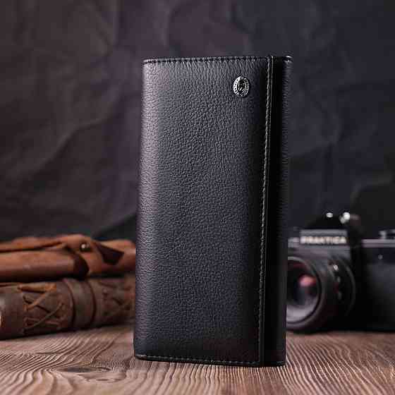 Лаконічний жіночий гаманець горизонтального формату з натуральної шкіри ST Leather 22513 Чорний Київ