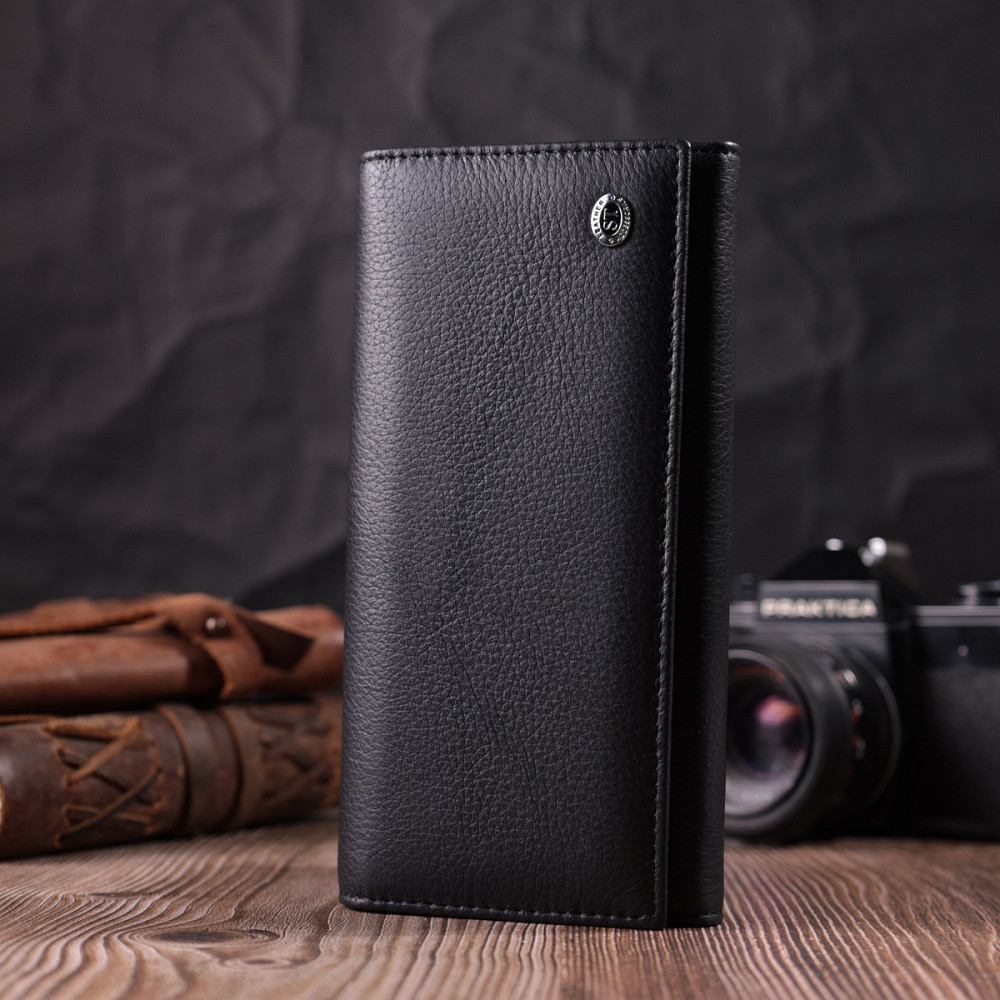 Лаконичный женский кошелек горизонтального формата из натуральной кожи ST Leather 22513 Черный Киев - изображение 6