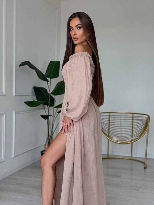 Жіноче романтичне плаття максі з натуральної тканини муслін 100% бавовна Беж, 42/44 Одеса - фото 4