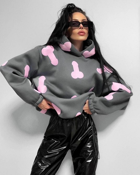 Жіноче тепле ОХУЕ*** худі оверсайз крою на фіксаторах тринитка на флісі Графіт Одеса - фото 3