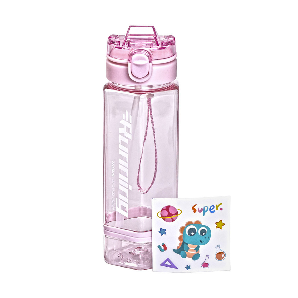 Рожева пляшка для води 760 мл з трубочкою та наклейками Київ - фото 3