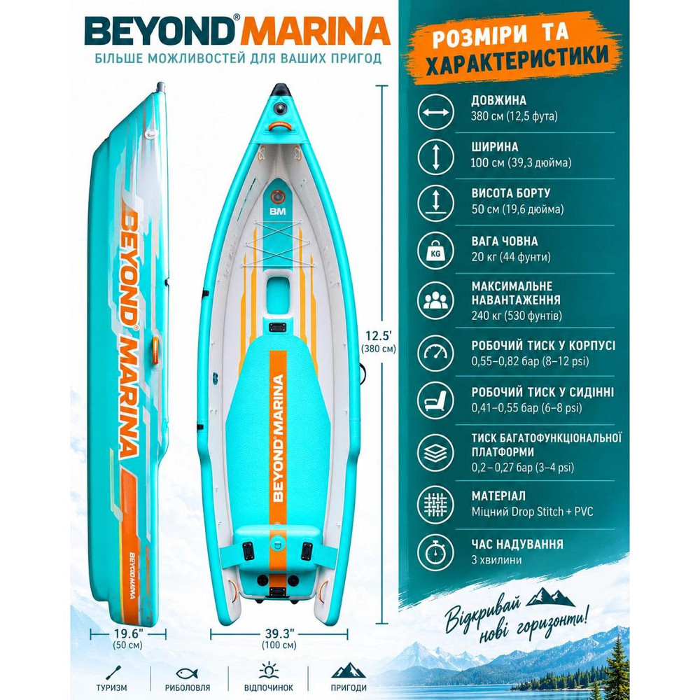 Надувний каяк-човник аердек BEYOND 380х100х50 см Київ - фото 6
