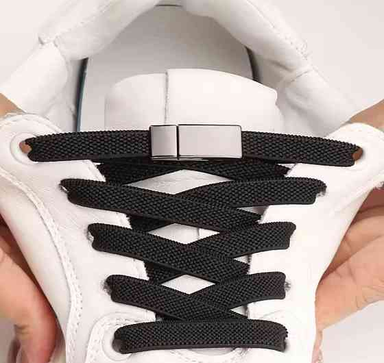 Еластичні шнурки без зав'язок з магнітними застібками темний металік Сміла