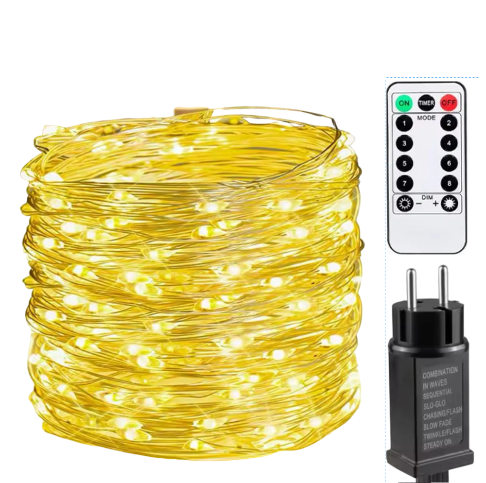 Гірлянда світлодіодна Роса 200 м 2000 Led від мережі на прозорому дроті + пульт ДК (Теплий білий) Вінниця - фото 1