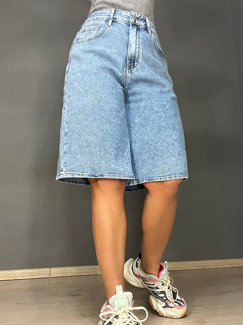 Шорти жіночі джинсові Liana 4-002 бермуди класичні середня довжина до колін стрейчеві блакитні, блакитний, З2, 32, 83 см, 117 см Київ - фото 11