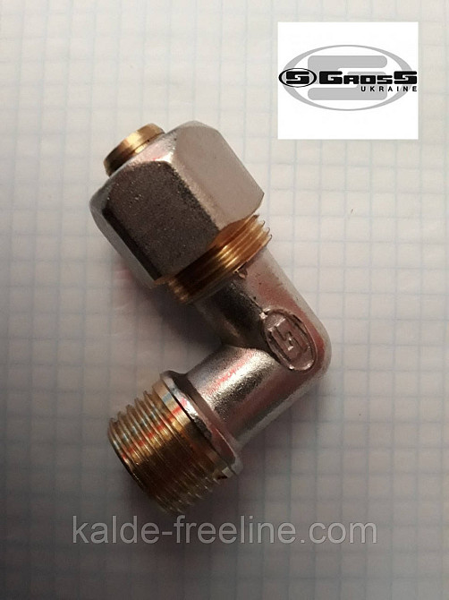 Кут з зовнішньою різьбою 16*1/2 M Gross (посилений) для металопластикової труби Харків - фото 1