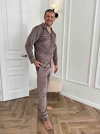 Піжама чоловіча велюрова на ґудзиках Мокко XXL Харків