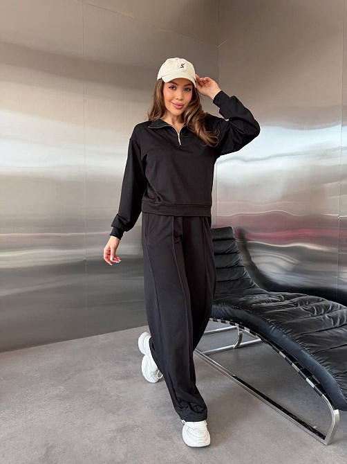 Жіночий костюм sport-chic з трикотажу 2-х нитка, високий комір, демісезон, чорний, розмір 46/48 Лубны - изображение 7