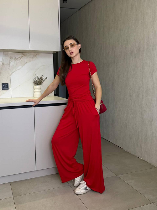 Жіночий базовий прогулянковий костюм, двойка турецький трикотаж віскоза Червоний, 46/48 Одеса - фото 2