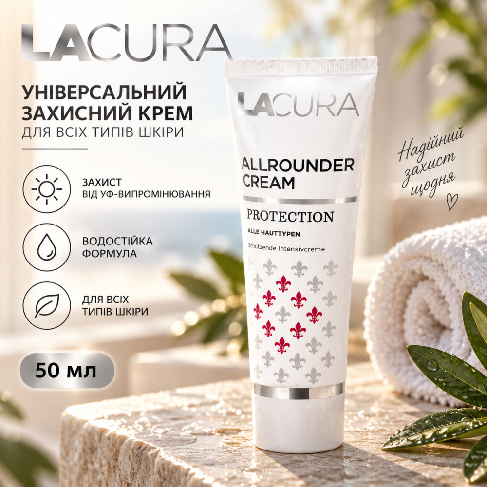 Универсальный защитный крем Lacura  для всех типов кожи, водостойкий крем с защитой от УФ-излучения, 50 мл Киев - изображение 1