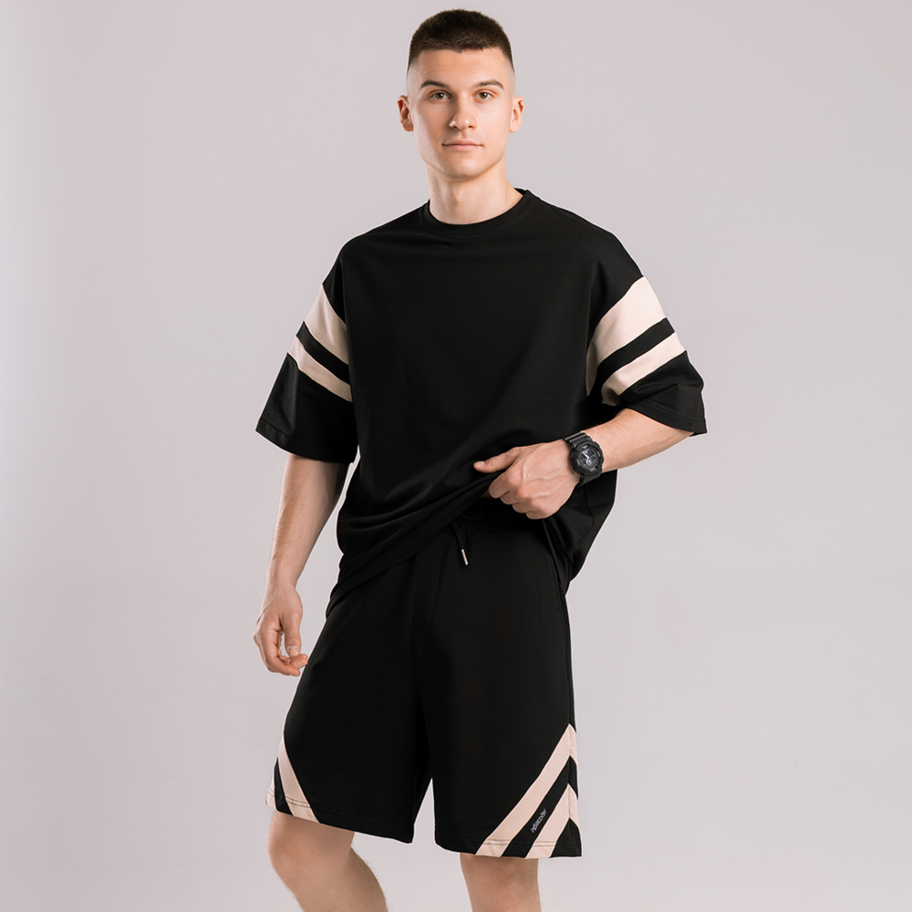 Чоловічий літній комплект шорти і футболка чорний вільного крою Pobedov Flow Київ - фото 1