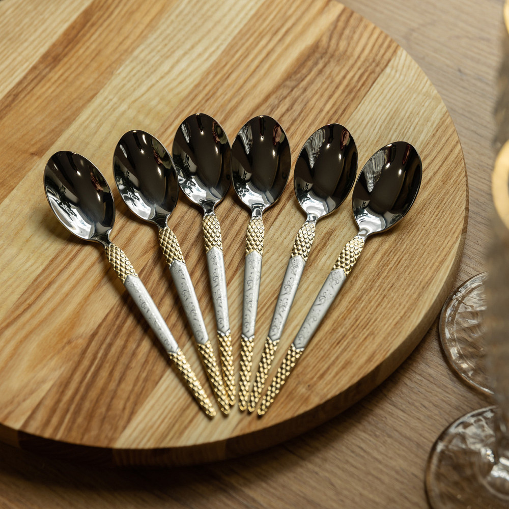 Набір столових ложок 6 штук з нержавіючої сталі ложки столові 21 см Срібло з золотом HP-20-37 Коломия - фото 4