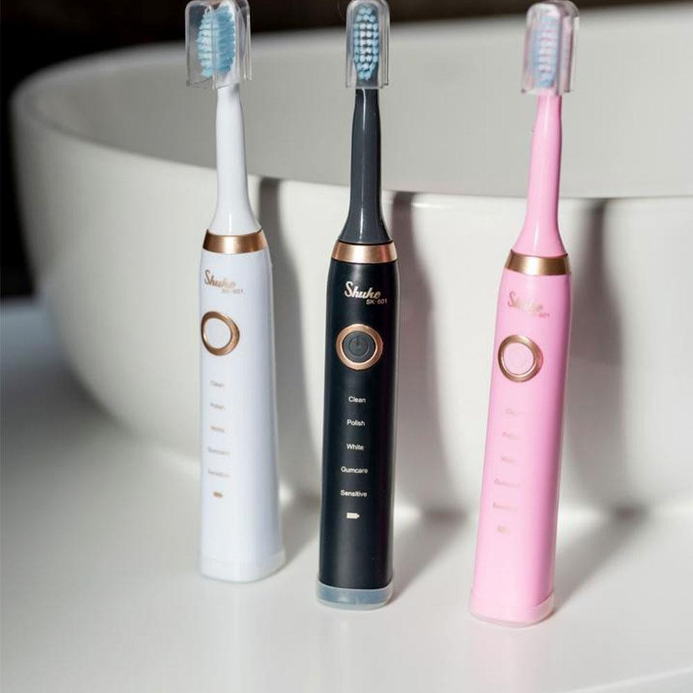 Электрическая зубная щетка, 4 насадки, Shuke, Розовая/ Аккумуляторная зубная щетка / Ультразвуковая электрощетка Киев - изображение 8