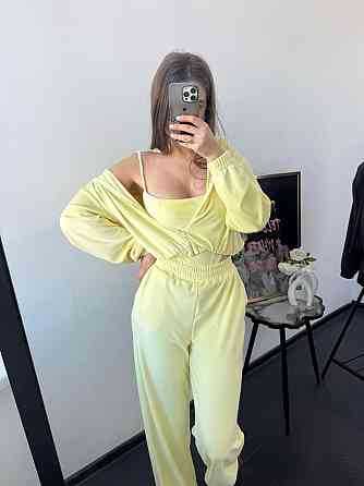 Женский стильный привлекательный велюровый костюм Лимонный, 44/46 Одесса