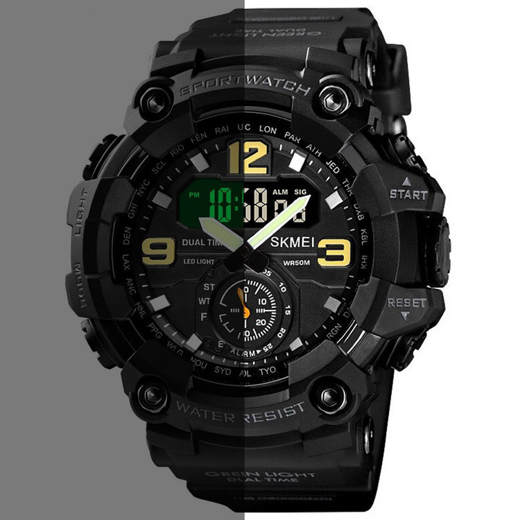 Чоловічий спортивний наручний годинник Skmei 1637 водонепроникні (Чорні) Київ - фото 3