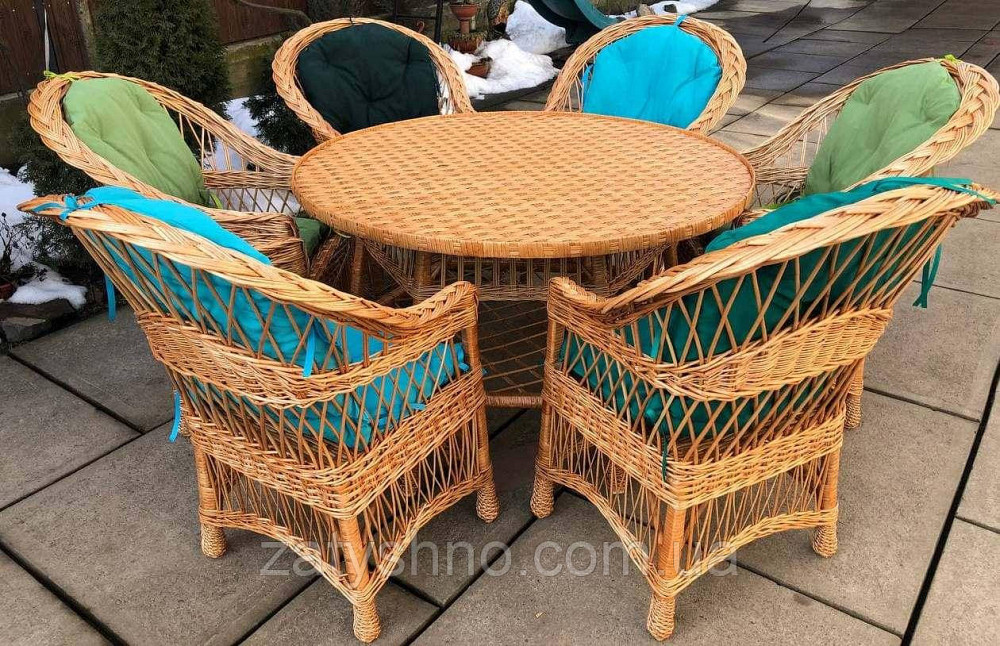 Меблі з лози з великим столом та накидками на крісла Київ - фото 1