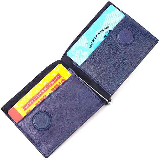 Відмінний чоловічий затискач із зернистої шкіри KARYA 21057 Синій Київ