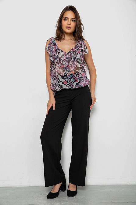 Блуза с принтом, с круглым вырезом, из софта и шифона, с короткими рукавами, легкая, разноцветная, S-M Лубны - изображение 7