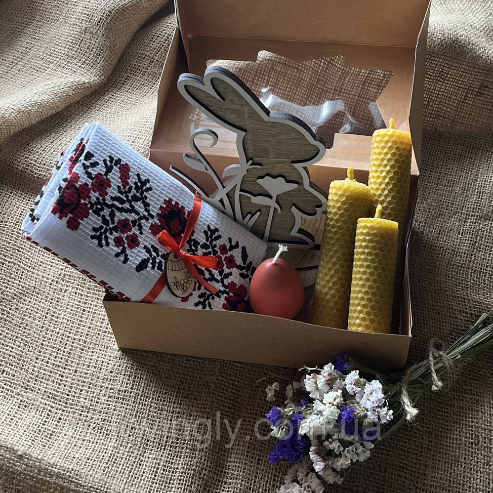 Подарок на Пасху: набор с декоративным кроликом, свечами и полотенцем для корзинки Ирпень - изображение 4